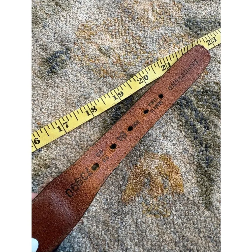 Vintage‎ Lands' End USA Made Black Canvas Belt Leather Solid Brass 38